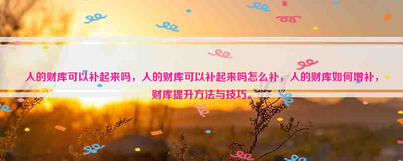人的财库可以补起来吗，人的财库可以补起来吗怎么补，人的财库如何增补，财库提升方法与技巧。